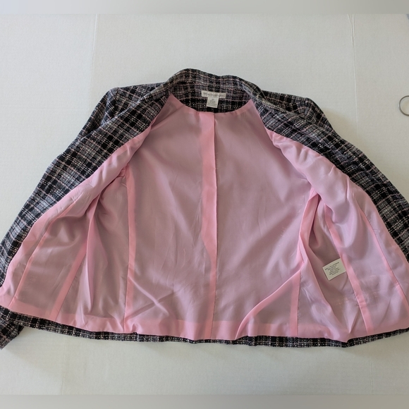 Vintage Worthington Tailored Blazer Blk/Grey/White/Pink Feminine Goth Boss 8P - Picture 4 of 16